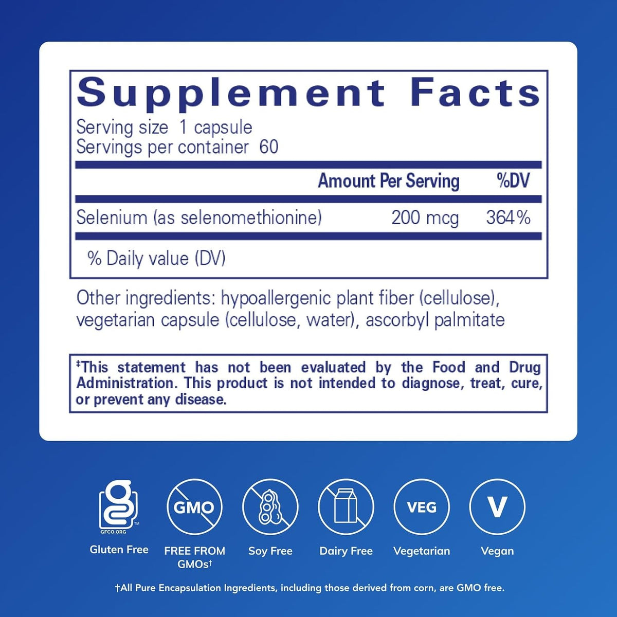 Selenium - 200 Mcg - for Healthy Cellular Function, Immune System & Antioxidant Defenses* - Mineral Supplement - Vegan & Gluten Free - 60 Capsules